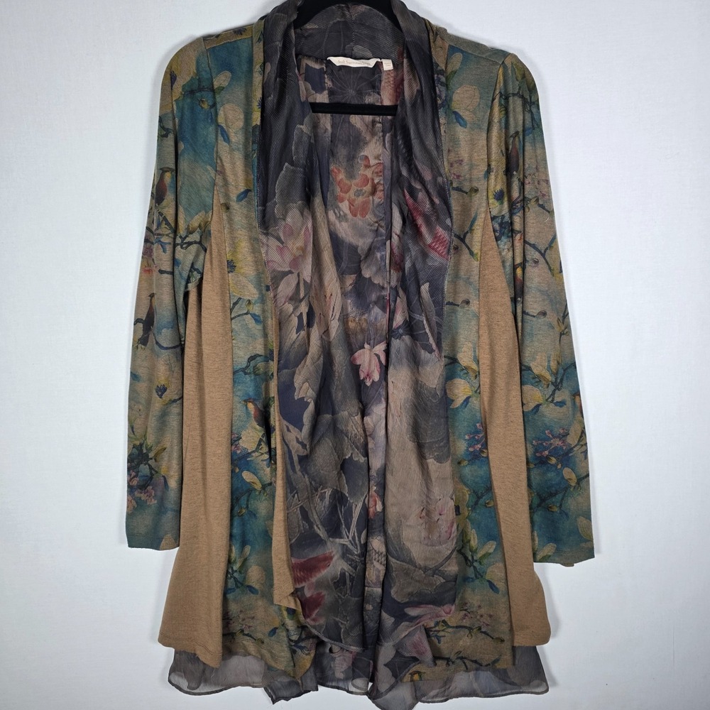 Fairycore Soft Surroundings Tea Gardens Open Front Floral Bird Cardigan Large Bo